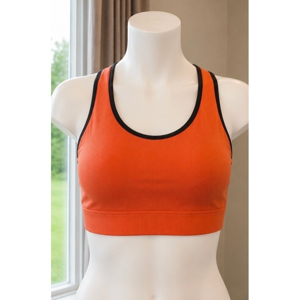 Zyia Active Sports Bra Orange Ribbed Racerback Keyhole Cutout Gym activewear
